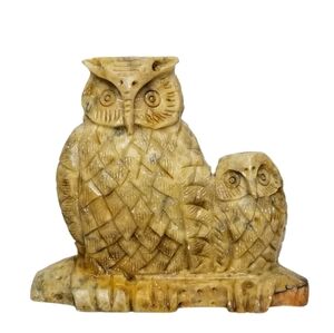 Vintage Carved Stone Owl With Baby Owl 3.25" Tall Statue Figurine‎